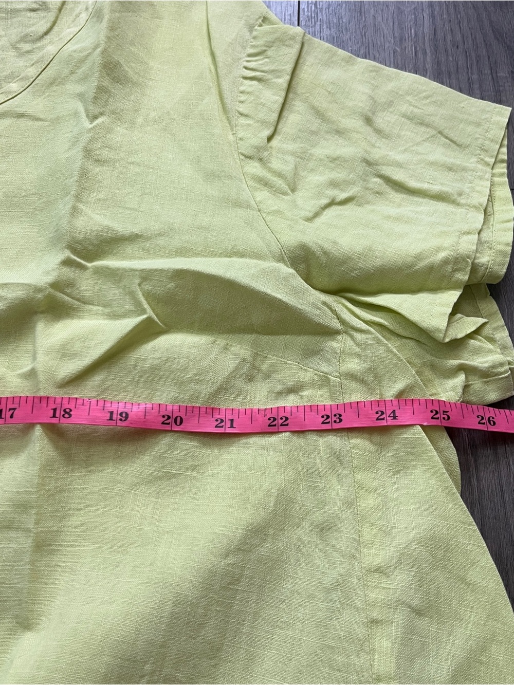FLAX 100% Linen Scoop Neck Top Lime Green Plus Size 1X Short Sleeve Blouse - Picture 4 of 7